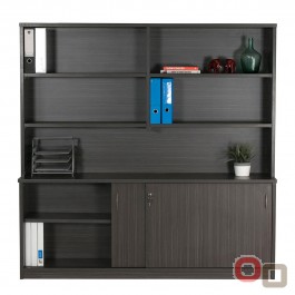 Wall Unit with Pigeon Hole Slots and Cupboards - Blackened Linewood