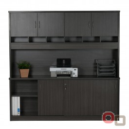 Wall Unit with Pigeon Hole Slots and Cupboards - Blackened Linewood