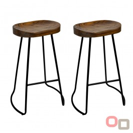 Small Elm Dark Wood Bar Stool x2