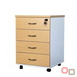Mobile Pedestal 4 Drawers with Lock - OAK over White
