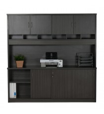 Wall Unit with Pigeon Hole Slots and Cupboards - Blackened Linewood