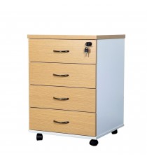 Mobile Pedestal 4 Drawers with Lock - OAK over White