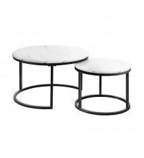 Nesting 2 Round Coffee Table - Marble Laminate with Black Frame